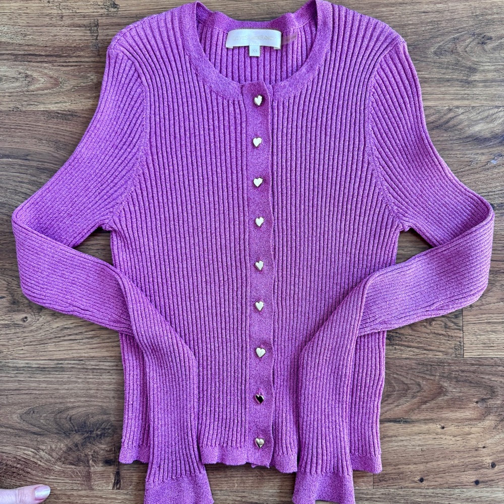 LoveShackFancy Pink Ribbed Cardigan, Size XS - Picture 3 of 9